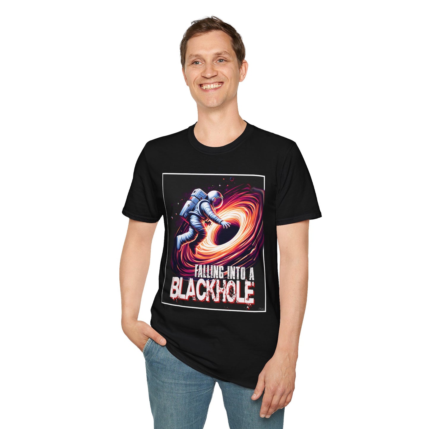 Falling Into a Blackhole Unisex Softstyle, T-Shirt, Space Lover Gift, Sci-Fi Tee, Astronomy Shirt, Creative Graphic T-Shirt, Gift Astronaut