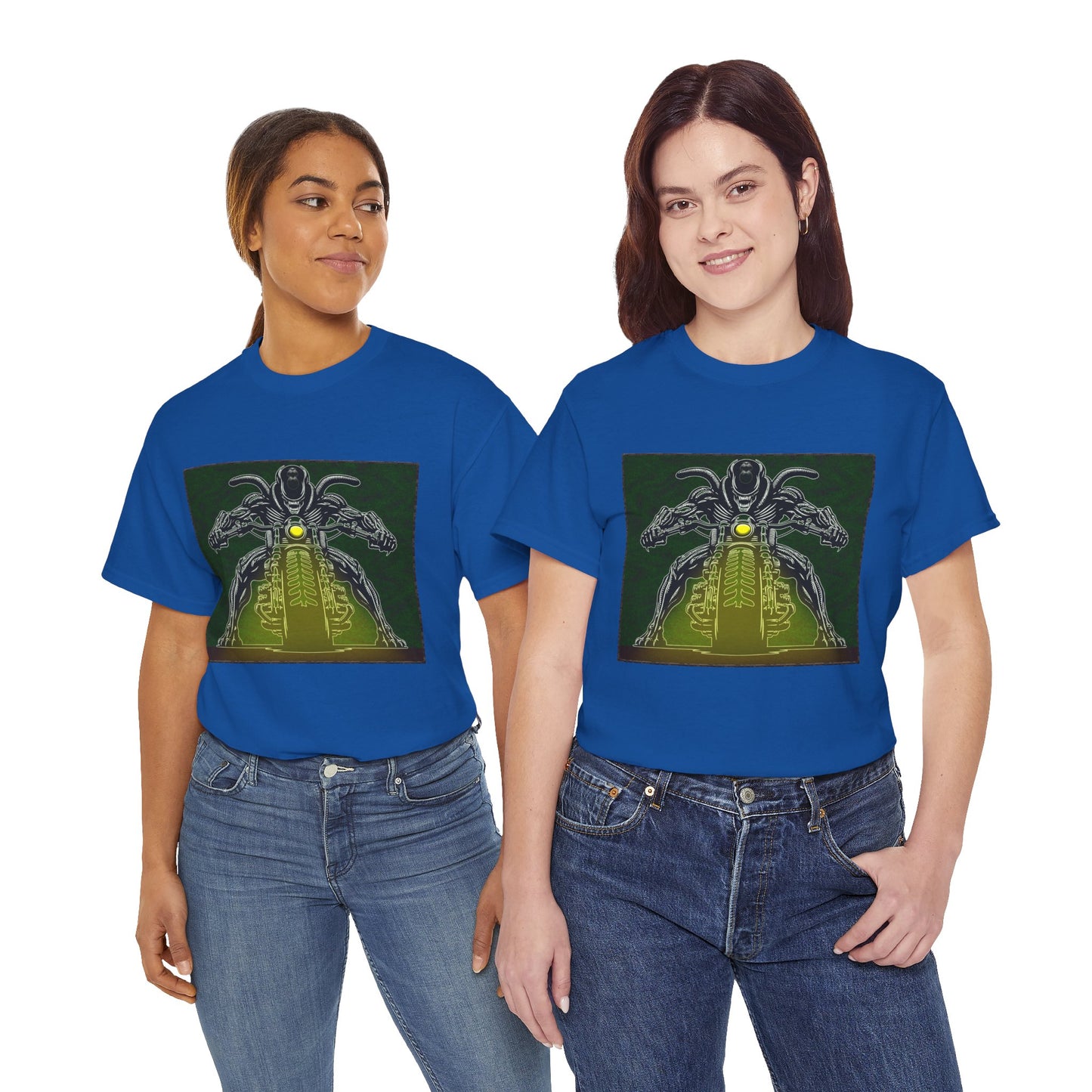 Alien Biker Neon Sci‑Fi Motorcycle T-Shirt
