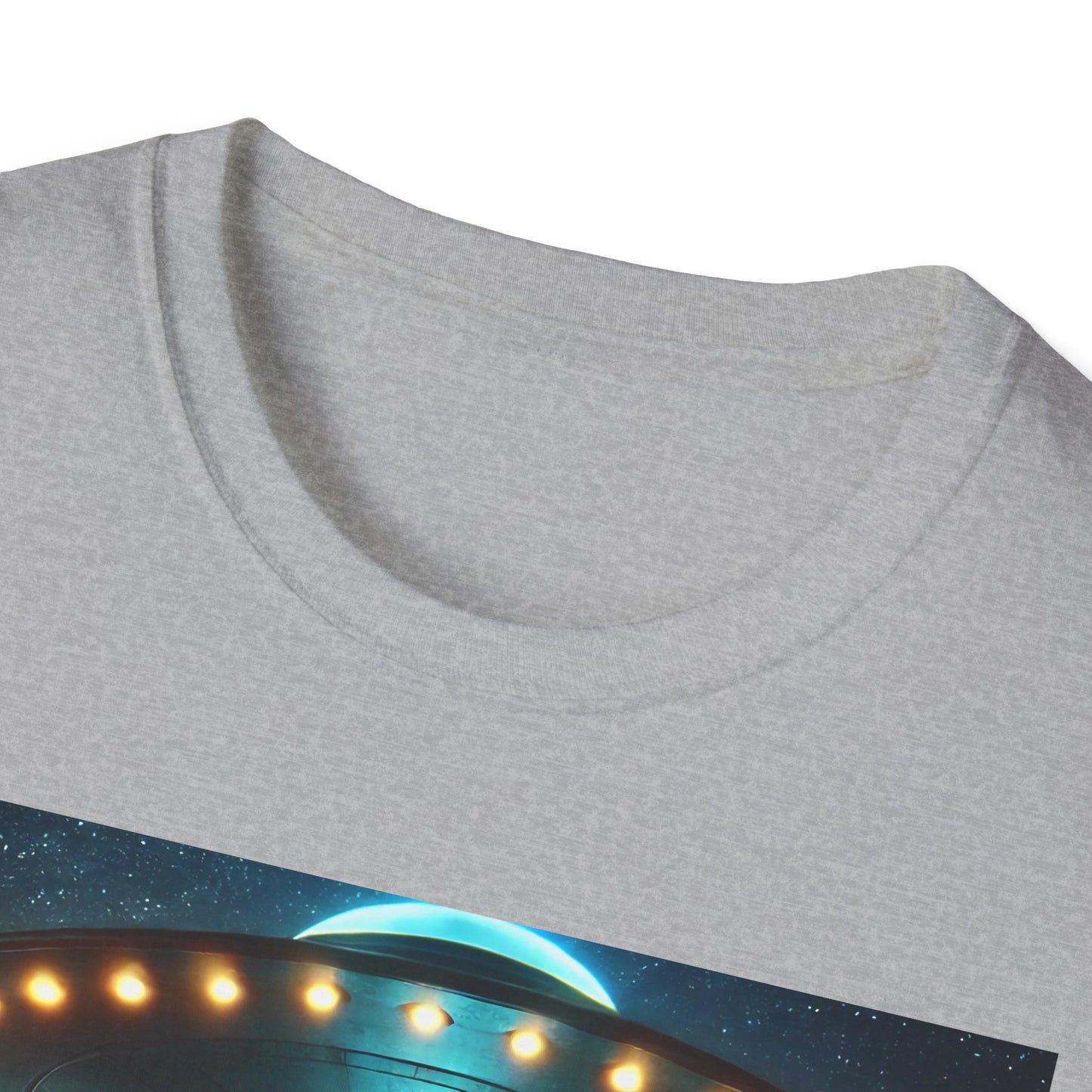 Alien Encounter Unisex Softstyle T-Shirt | Sci-Fi Fan Gift, Superhero Tee, UFO Shirt, Casual Wear, Unique Graphic T-Shirt