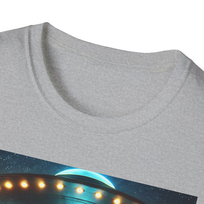 Alien Encounter Unisex Softstyle T-Shirt | Sci-Fi Fan Gift, Superhero Tee, UFO Shirt, Casual Wear, Unique Graphic T-Shirt