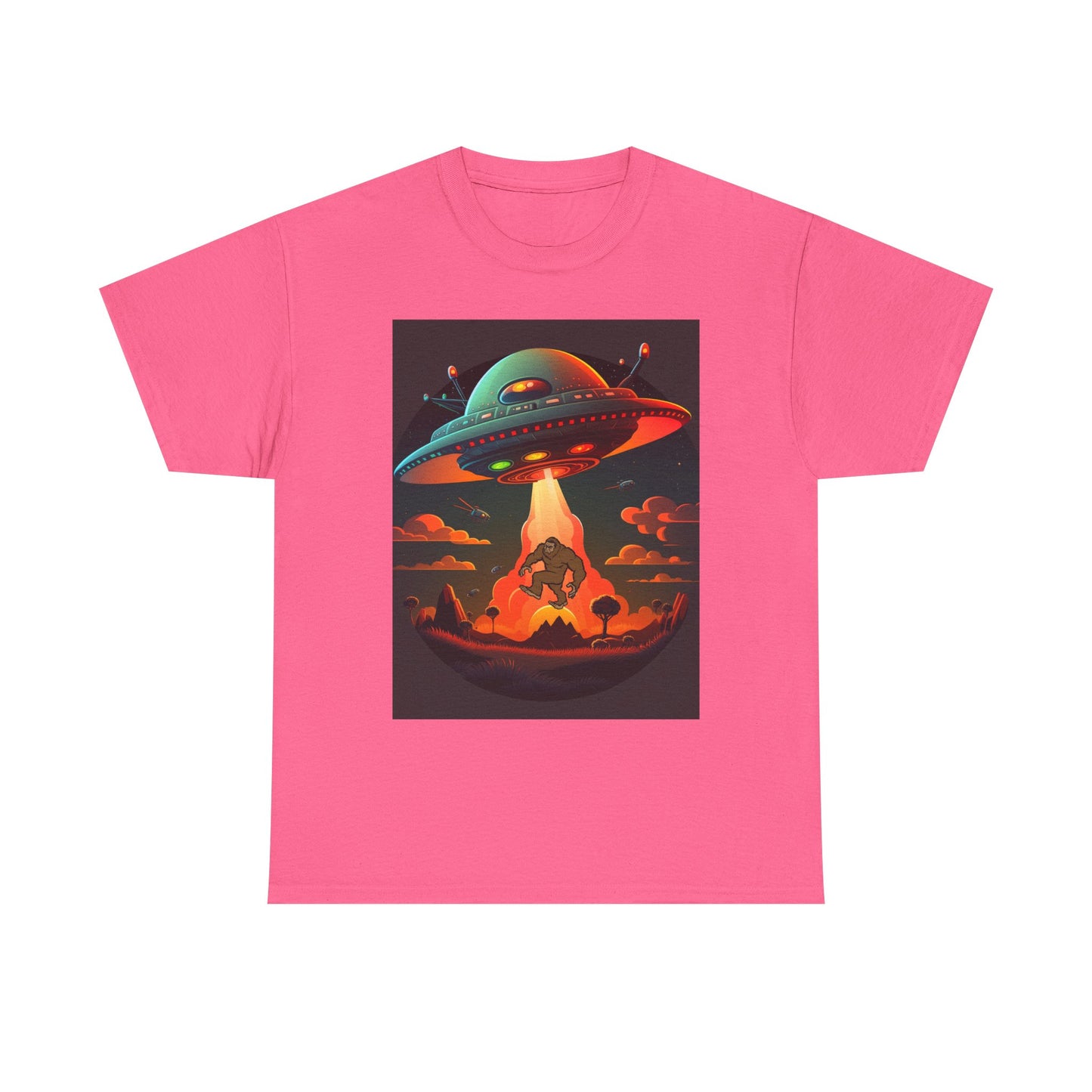 UFO, Bigfoot, Unisex Heavy Cotton Tee, graphic design, t-shirt, t-shirts, tshirts, png