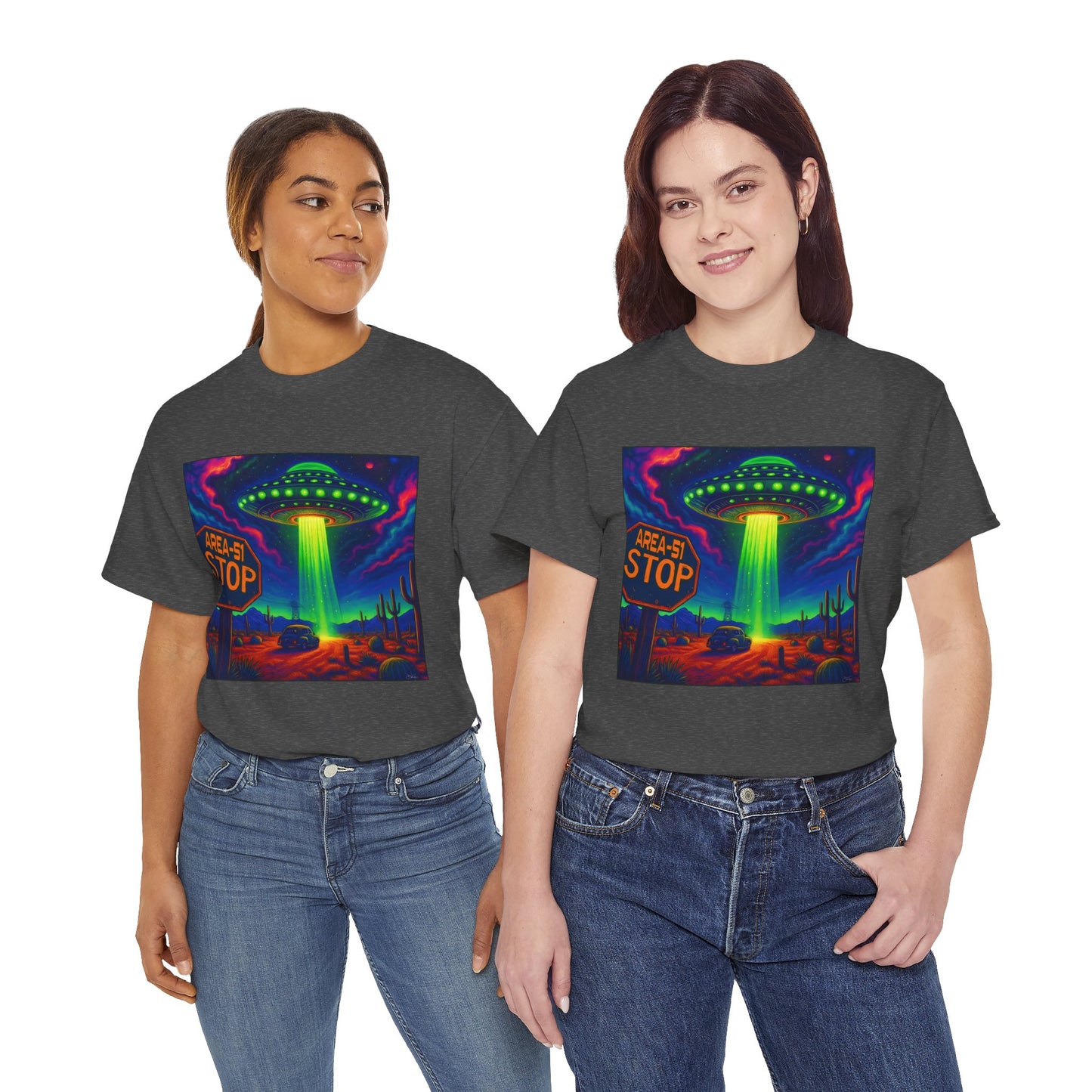 Area 51 Stop UFO Abduction T-Shirt — Neon Alien Invasion Tee