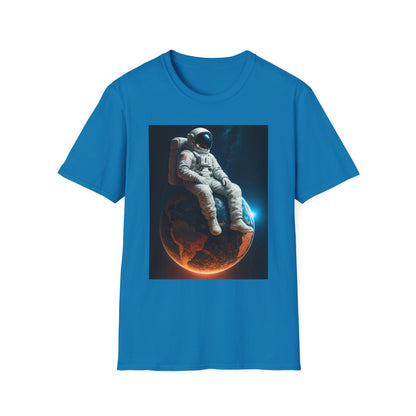 Sitting on an Earth, Cosmic Astronaut T-Shirt, Unisex Graphic Tee, Space Lover Gift, Casual Wear, Astronomy Fan Shirt, Graphic Tee, t-shirt, tshirt, png