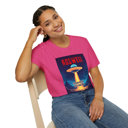 Roswell Alien Encounter Unisex T-Shirt, Retro Space UFO Tee, Sci-Fi Lovers Gift, Convention Wear, Extraterrestrial Tee, graphic design, png