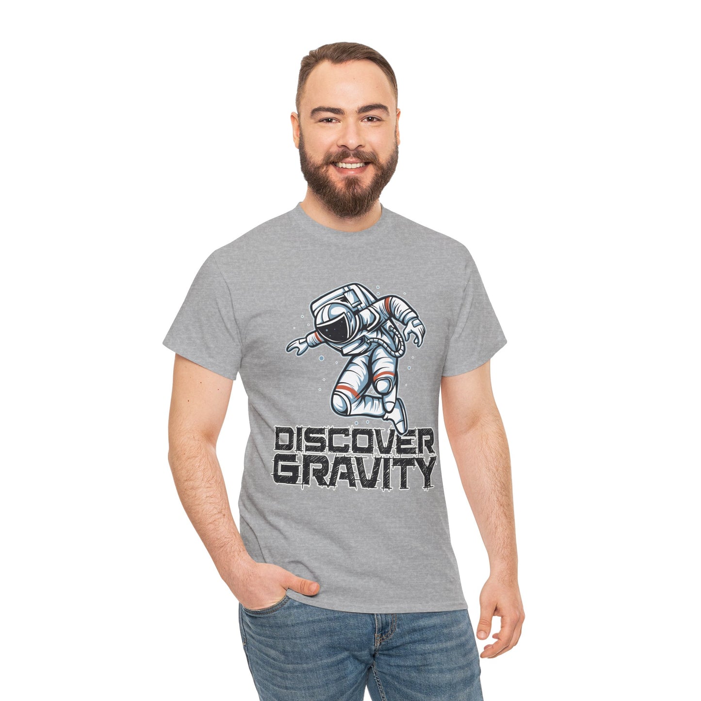 Discover Gravity. Unisex Heavy Cotton Tee - Fun Astronaut, Astronomy Graphic Tee - Unisex graphic design, png Express Delivery available
