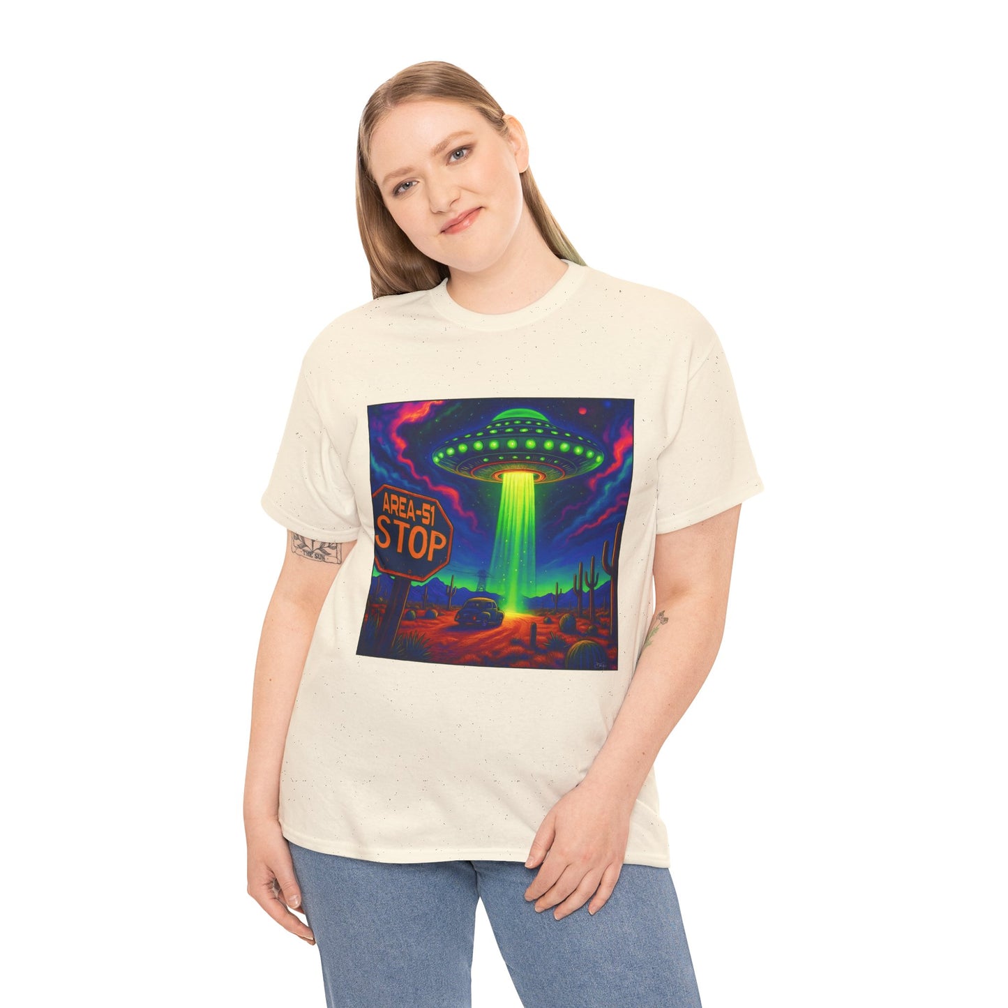 Area 51 Stop UFO Abduction T-Shirt — Neon Alien Invasion Tee