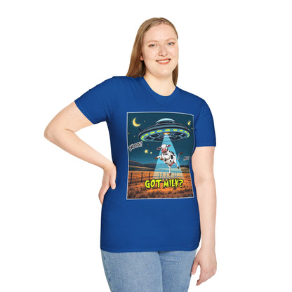 Got Milk? Cow UFO Unisex Softstyle T-Shirt – Fun Graphic Tee for Dairy Lovers, graphic tees, t-shirt, tshirt, graphic design, png