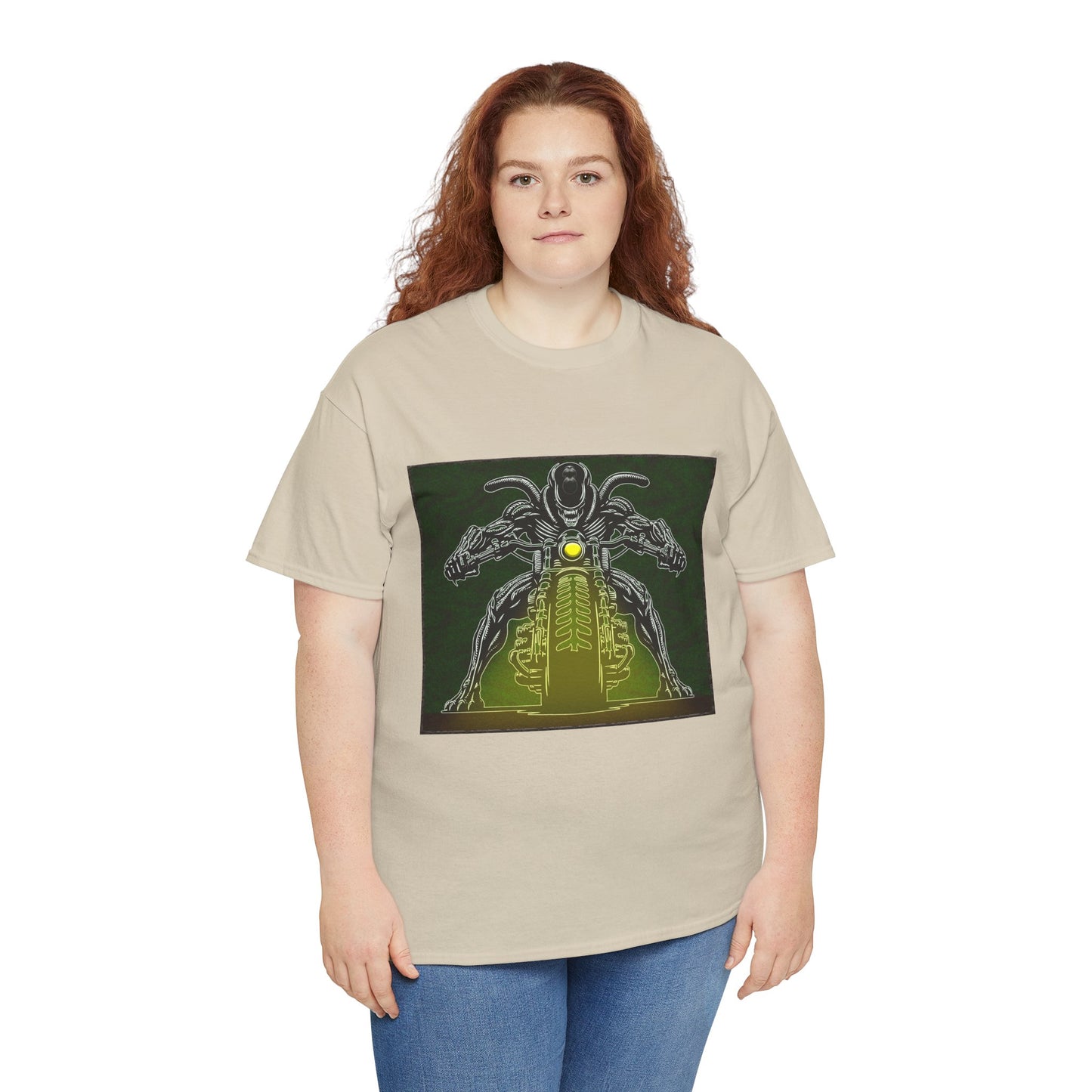 Alien Biker Neon Sci‑Fi Motorcycle T-Shirt