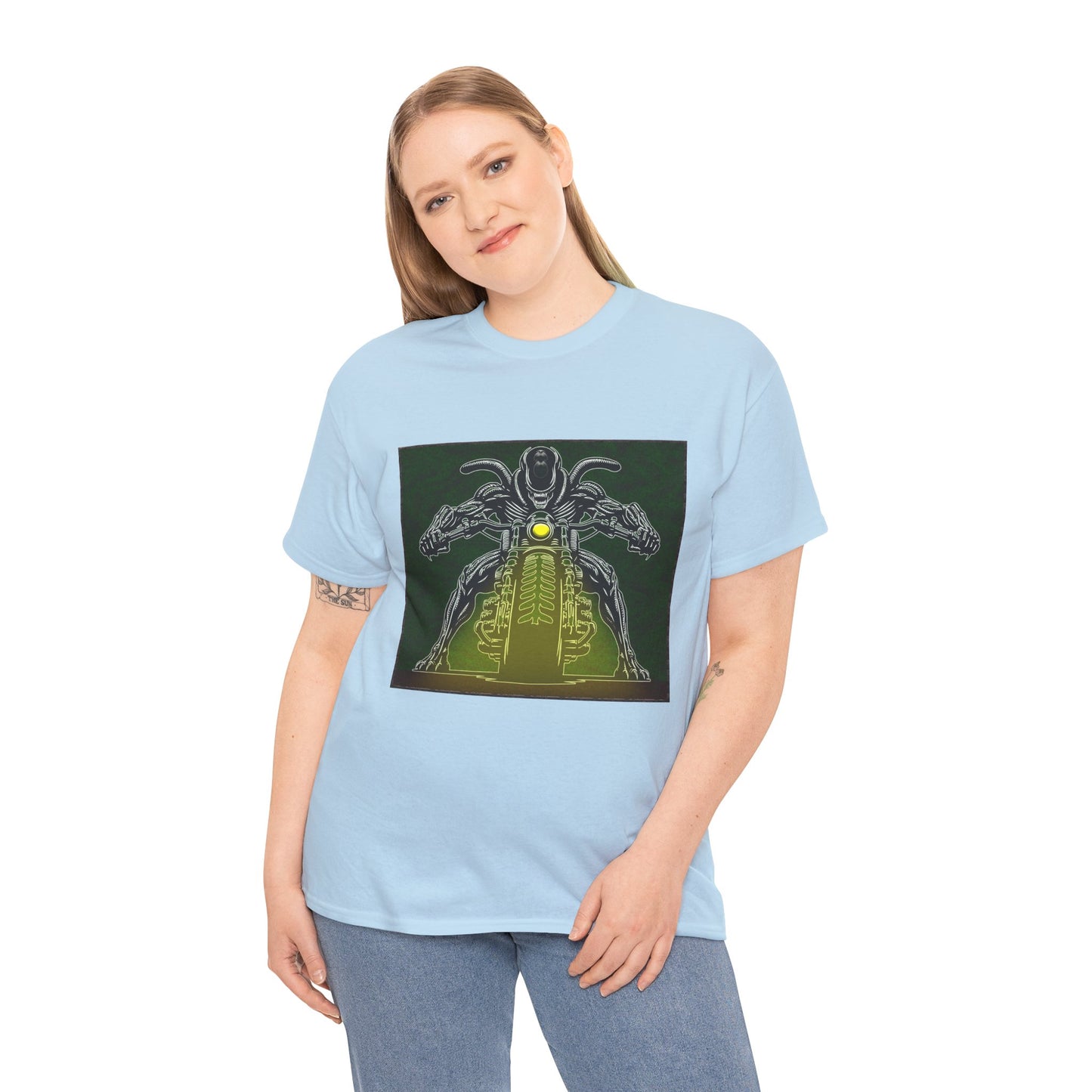 Alien Biker Neon Sci‑Fi Motorcycle T-Shirt