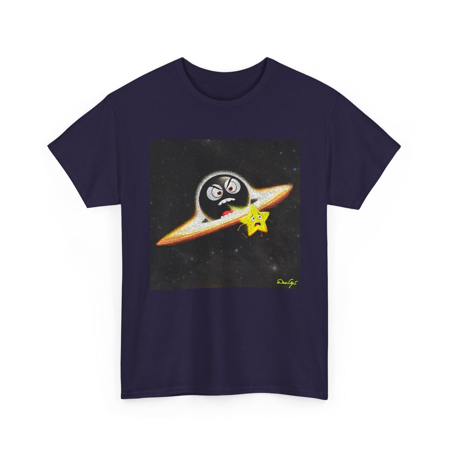 BlackHole Chasing Star, Space-Themed Unisex Heavy Cotton Tee with Cartoon Penguin Design, graphic design, png