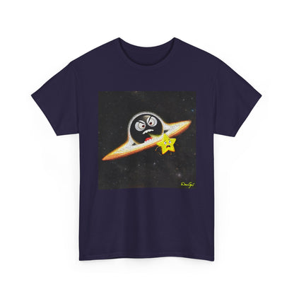 BlackHole Chasing Star, Space-Themed Unisex Heavy Cotton Tee with Cartoon Penguin Design, graphic design, png