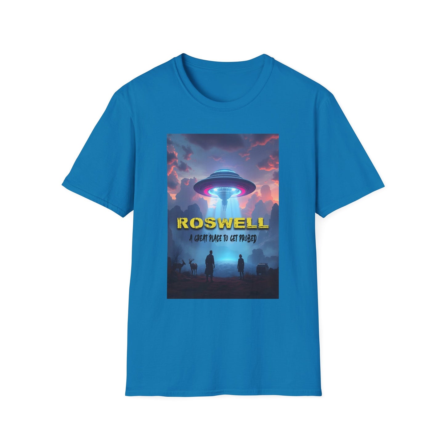 Roswell Probed Retro T-Shirt - Alien UFO Lover Gift, Sci-Fi Apparel, Extraterrestrial Tee, Unisex Softstyle Clothing, graphic design, png