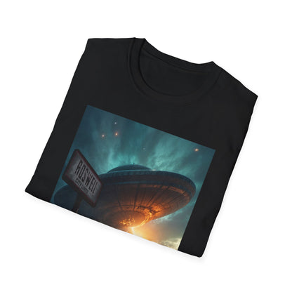 Roswell City Limits, Alien Sunset Softstyle T-Shirt | Unisex Graphic Tee, UFO Theme Shirt, Casual, Gift for Sci-Fi Lovers, Summer Fashion
