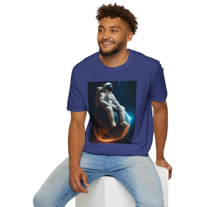 Sitting on an Earth, Cosmic Astronaut T-Shirt, Unisex Graphic Tee, Space Lover Gift, Casual Wear, Astronomy Fan Shirt, Graphic Tee, t-shirt, tshirt, png