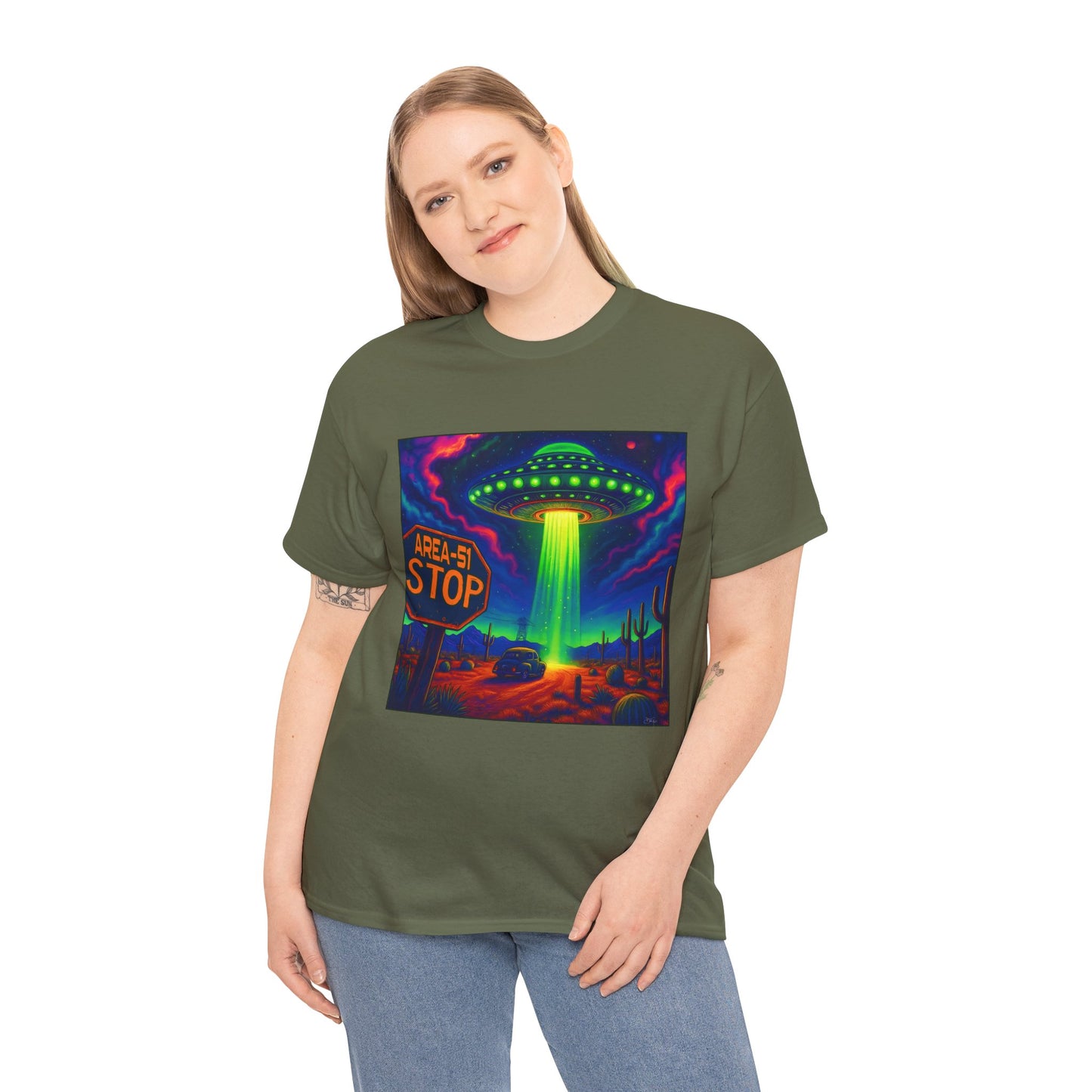 Area 51 Stop UFO Abduction T-Shirt — Neon Alien Invasion Tee