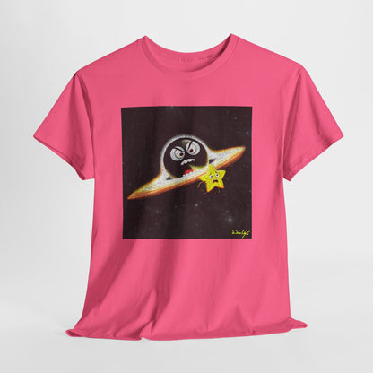 BlackHole Chasing Star, Space-Themed Unisex Heavy Cotton Tee with Cartoon Penguin Design, graphic design, png