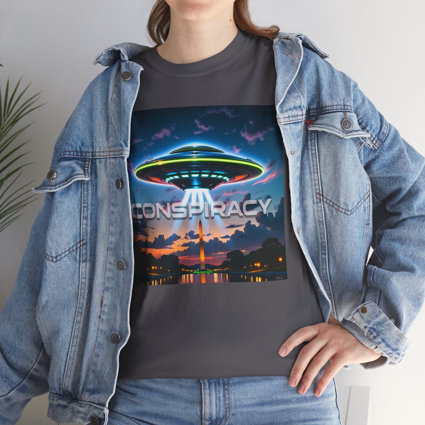 Retro Neon Alien UFO T-Shirt — "Conspiracy at DC" Graphic Tee