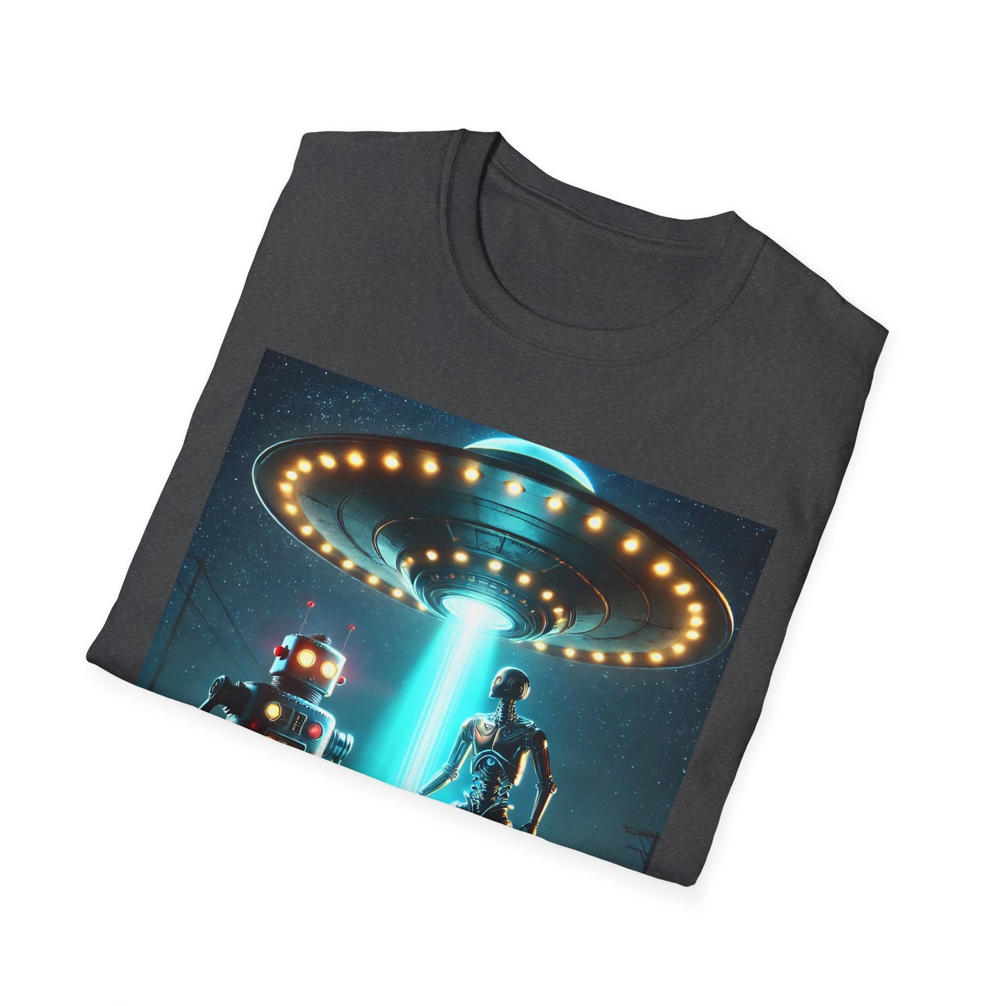 Alien Encounter Unisex Softstyle T-Shirt | Sci-Fi Fan Gift, Superhero Tee, UFO Shirt, Casual Wear, Unique Graphic T-Shirt