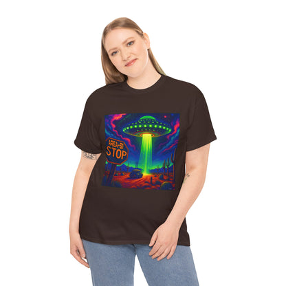 Area 51 Stop UFO Abduction T-Shirt — Neon Alien Invasion Tee