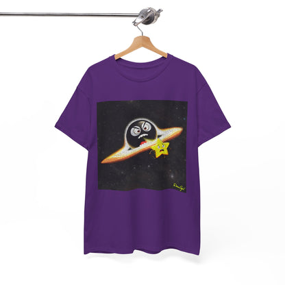 BlackHole Chasing Star, Space-Themed Unisex Heavy Cotton Tee with Cartoon Penguin Design, graphic design, png