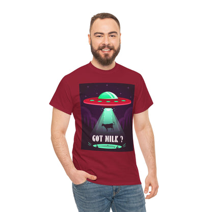 Got Milk? Unisex Heavy Cotton Tee, UFO abduction, comedy, funny, t-shirt, t-shirt, graphic design, tee, png