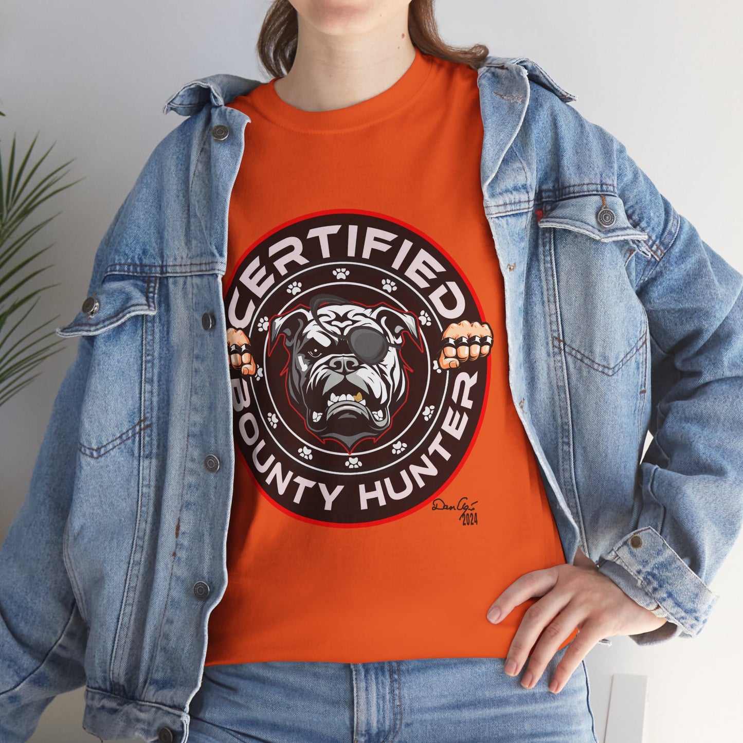 Certified Bounty Hunter, Unisex Heavy Cotton Tee, comedy, bulldog, print design, png, GraphicTees