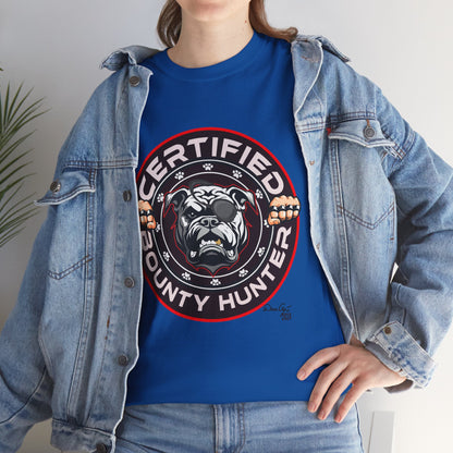 Certified Bounty Hunter, Unisex Heavy Cotton Tee, comedy, bulldog, print design, png, GraphicTees