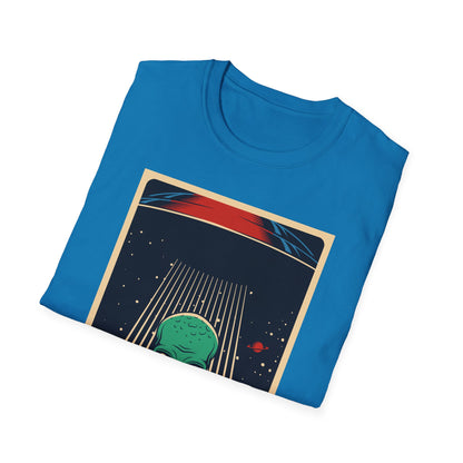 Cosmic Alien Peace Unisex Softstyle T-Shirt, Vintage UFO Tee, Space Lover Gift, Sci-Fi Fan Shirt, Trendy Graphic Tee, GraphicTees, t-shirts