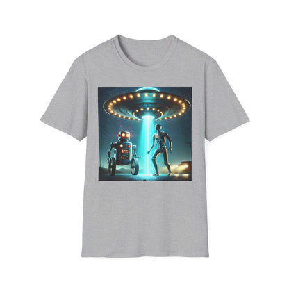 Alien Encounter Unisex Softstyle T-Shirt | Sci-Fi Fan Gift, Superhero Tee, UFO Shirt, Casual Wear, Unique Graphic T-Shirt