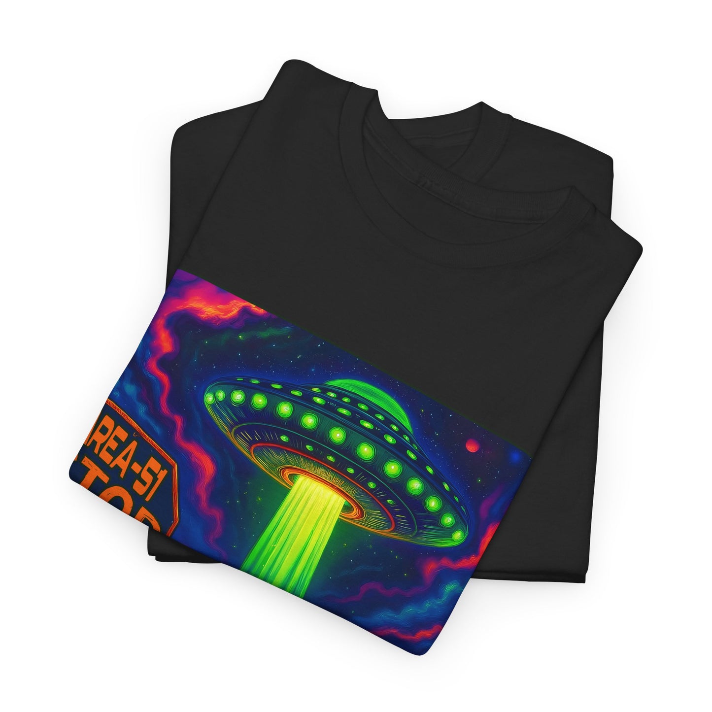 Area 51 Stop UFO Abduction T-Shirt — Neon Alien Invasion Tee