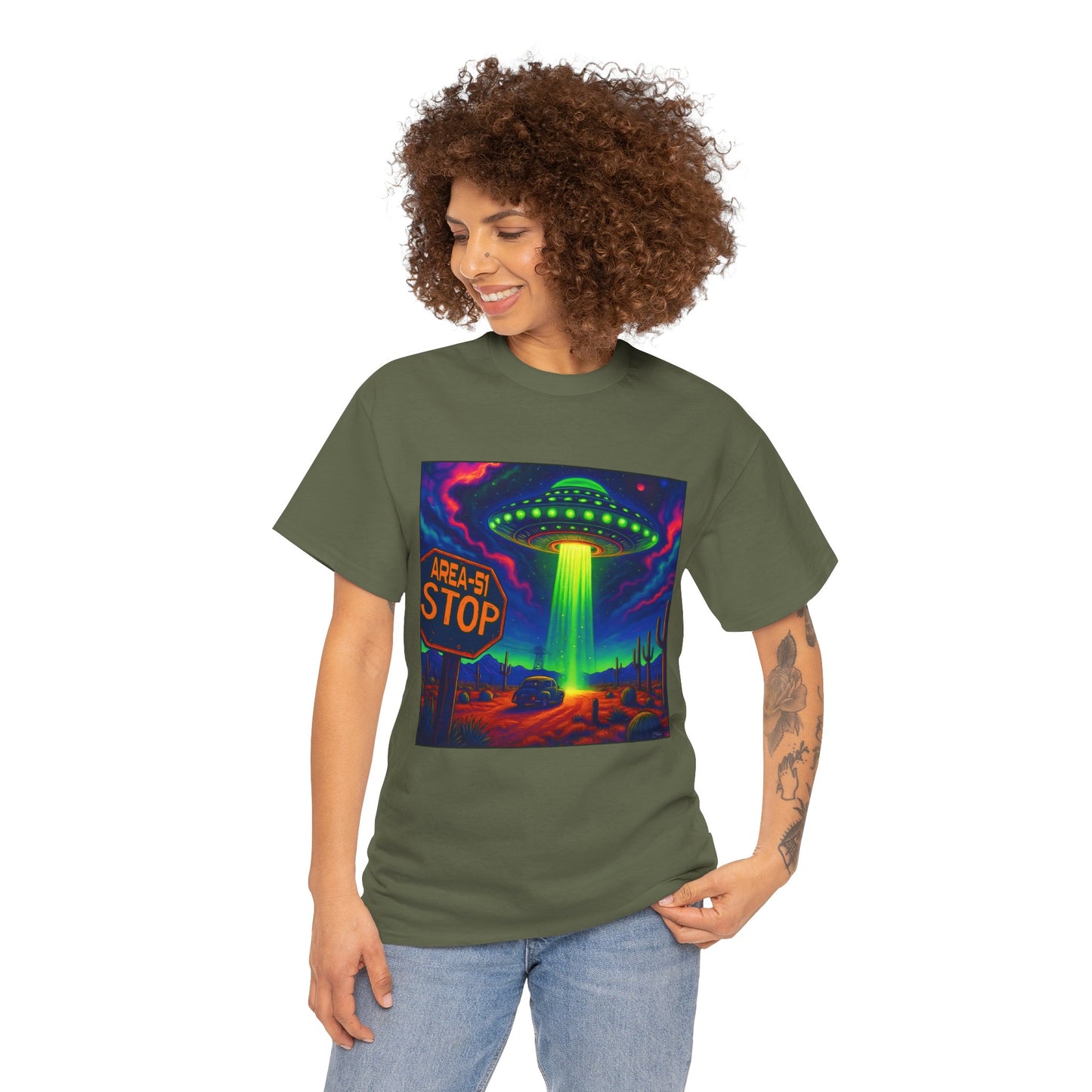 Area 51 Stop UFO Abduction T-Shirt — Neon Alien Invasion Tee