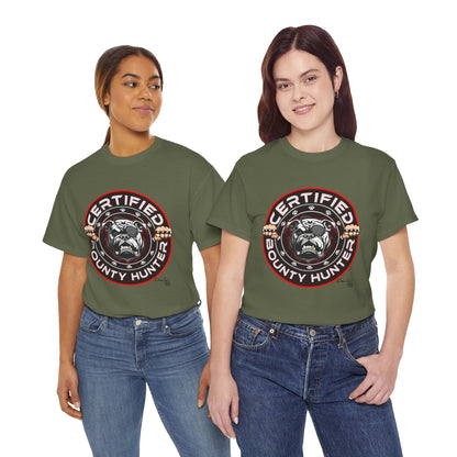 Certified Bounty Hunter, Unisex Heavy Cotton Tee, comedy, bulldog, print design, png, GraphicTees