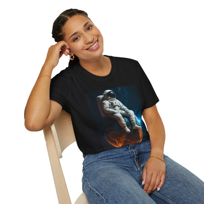Sitting on an Earth, Cosmic Astronaut T-Shirt, Unisex Graphic Tee, Space Lover Gift, Casual Wear, Astronomy Fan Shirt, Graphic Tee, t-shirt, tshirt, png