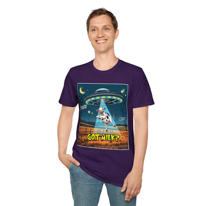 Got Milk? Cow UFO Unisex Softstyle T-Shirt – Fun Graphic Tee for Dairy Lovers, graphic tees, t-shirt, tshirt, graphic design, png