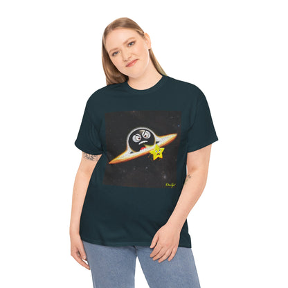 BlackHole Chasing Star, Space-Themed Unisex Heavy Cotton Tee with Cartoon Penguin Design, graphic design, png