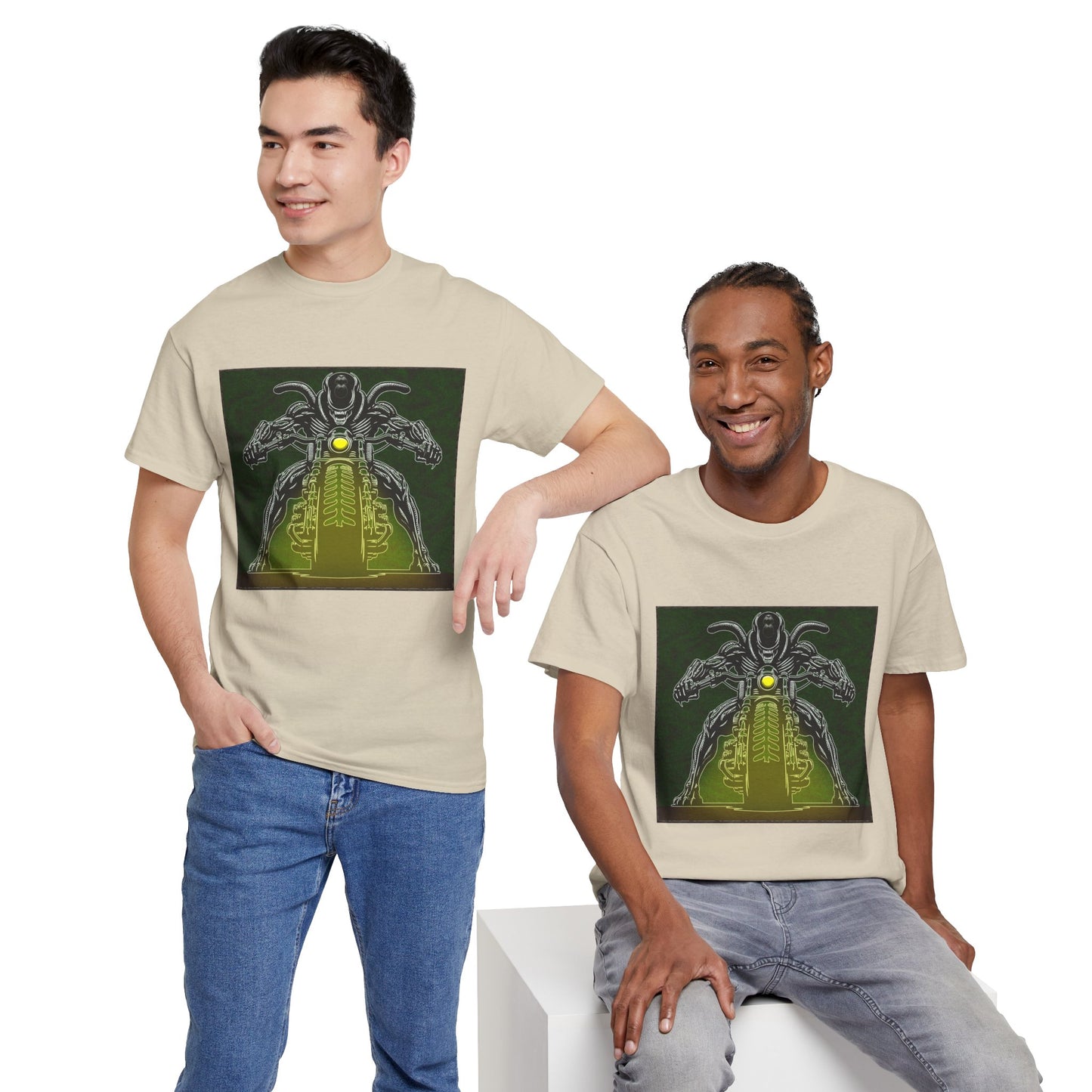 Alien Biker Neon Sci‑Fi Motorcycle T-Shirt