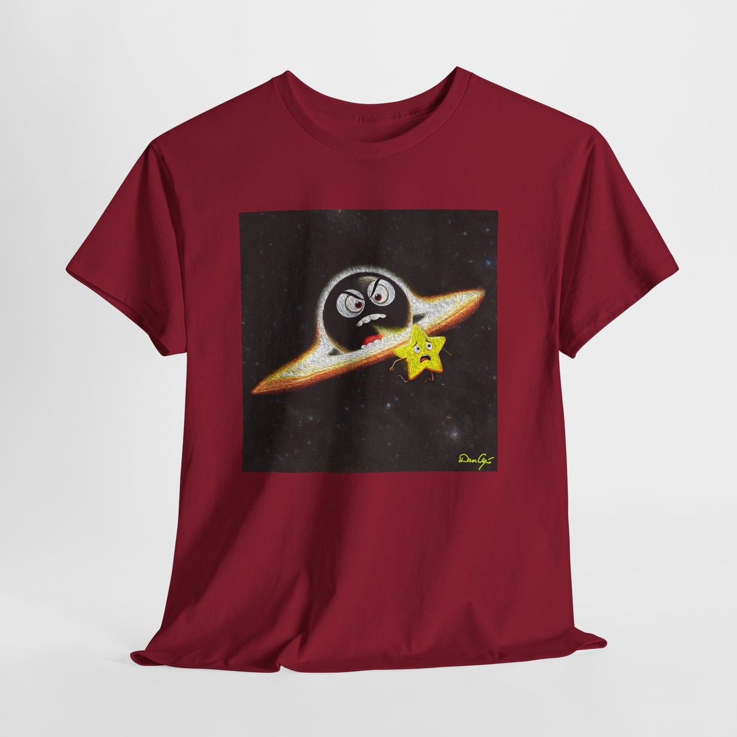 BlackHole Chasing Star, Space-Themed Unisex Heavy Cotton Tee with Cartoon Penguin Design, graphic design, png