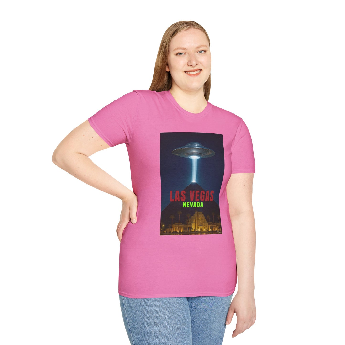 Luxor UFO, Las Vegas UFO Unisex Softstyle T-Shirt - Retro Nevada Design, graphic design, t-shirts, tshirts, tees, GraphicTees, png