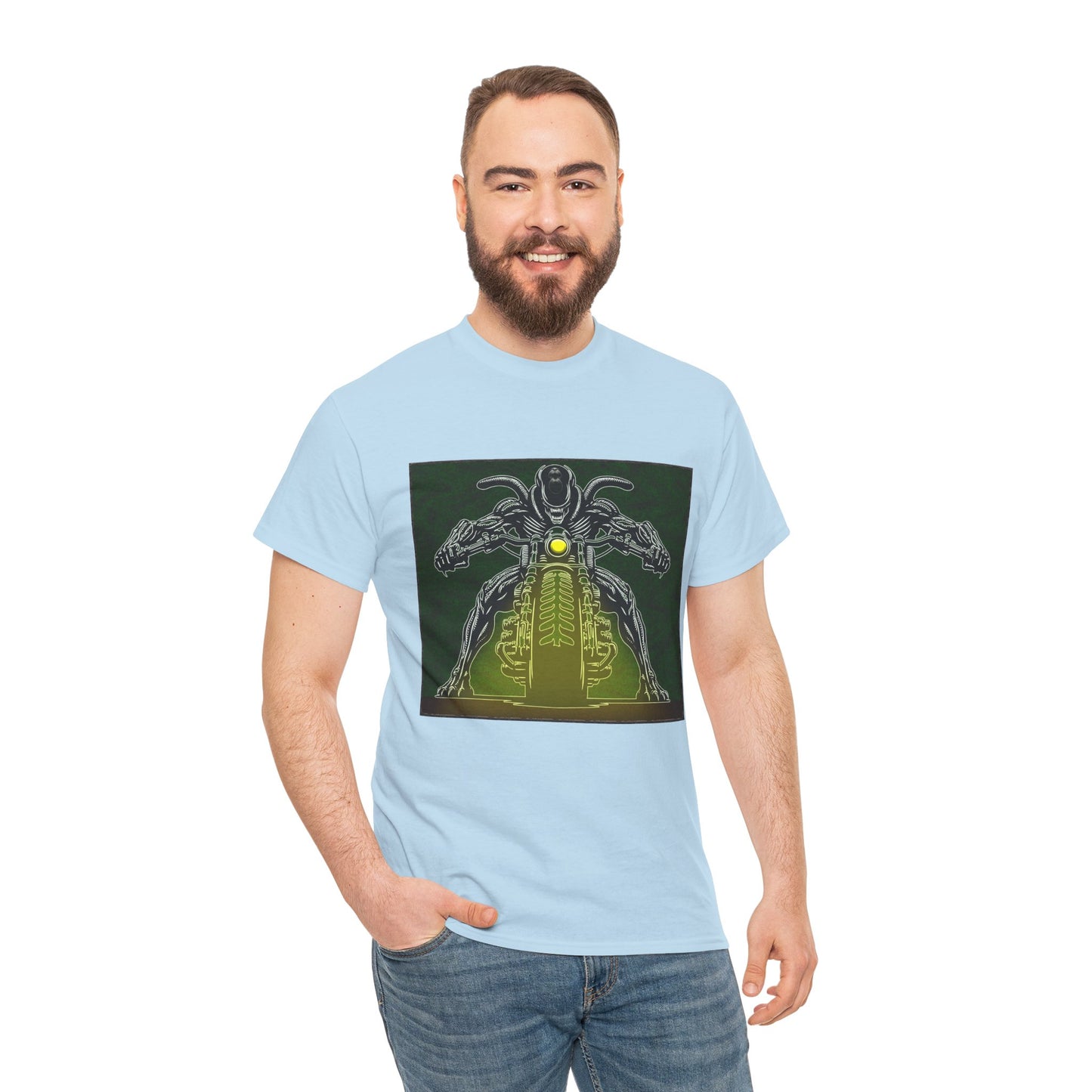 Alien Biker Neon Sci‑Fi Motorcycle T-Shirt