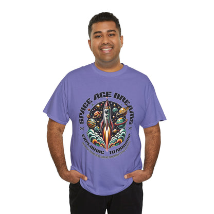 Space Age Dreams, Unisex Heavy Cotton Tee - Retro Rocket Design for Space Lovers, graphic design, png