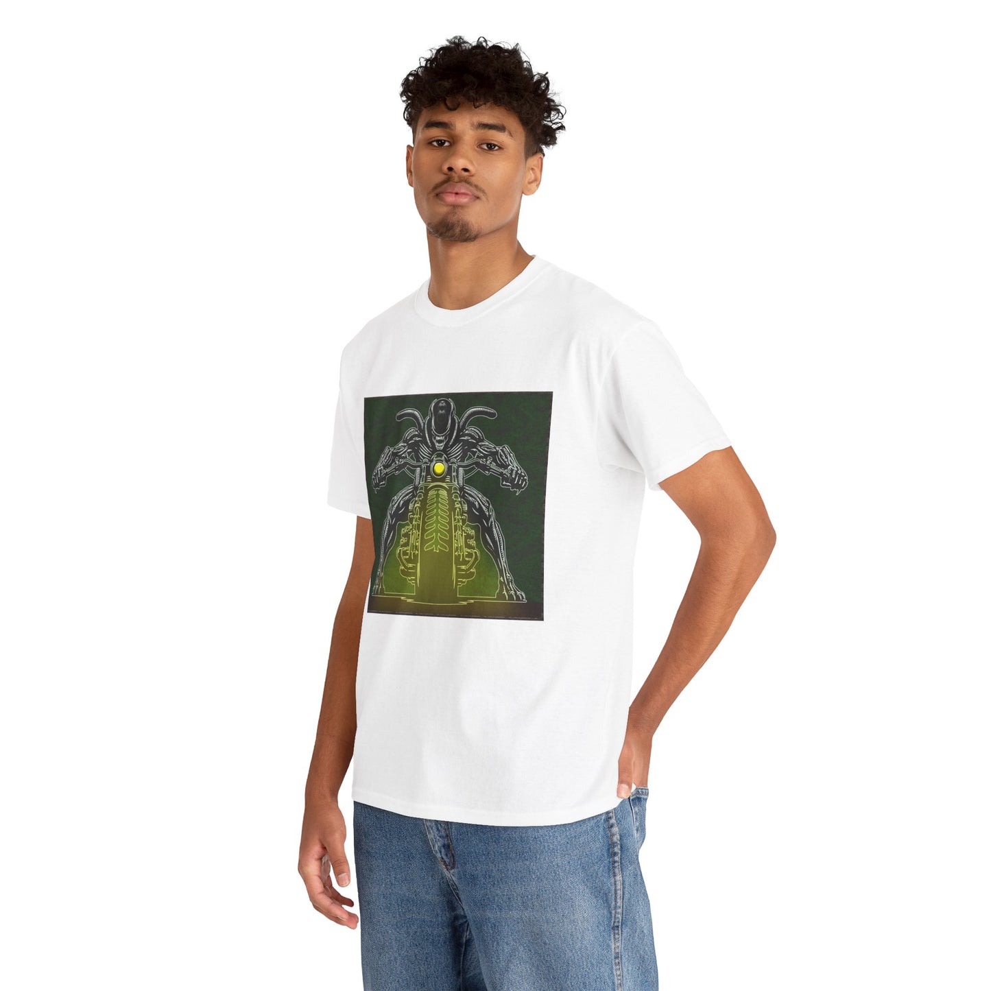 Alien Biker Neon Sci‑Fi Motorcycle T-Shirt