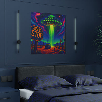 Area-51 Neon Alien Abduction Satin Poster — Lustrous 300gsm UFO Art Print