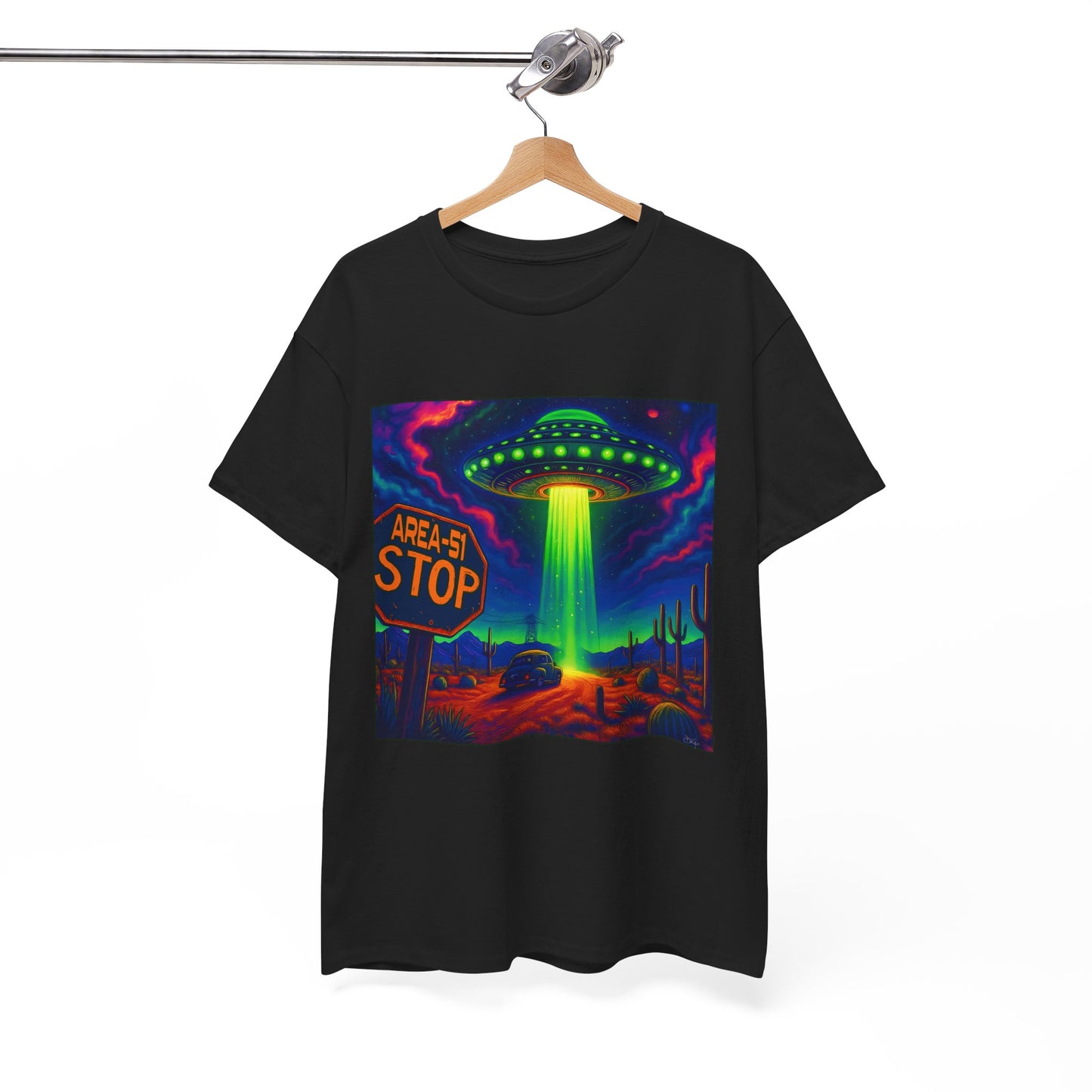 Area 51 Stop UFO Abduction T-Shirt — Neon Alien Invasion Tee