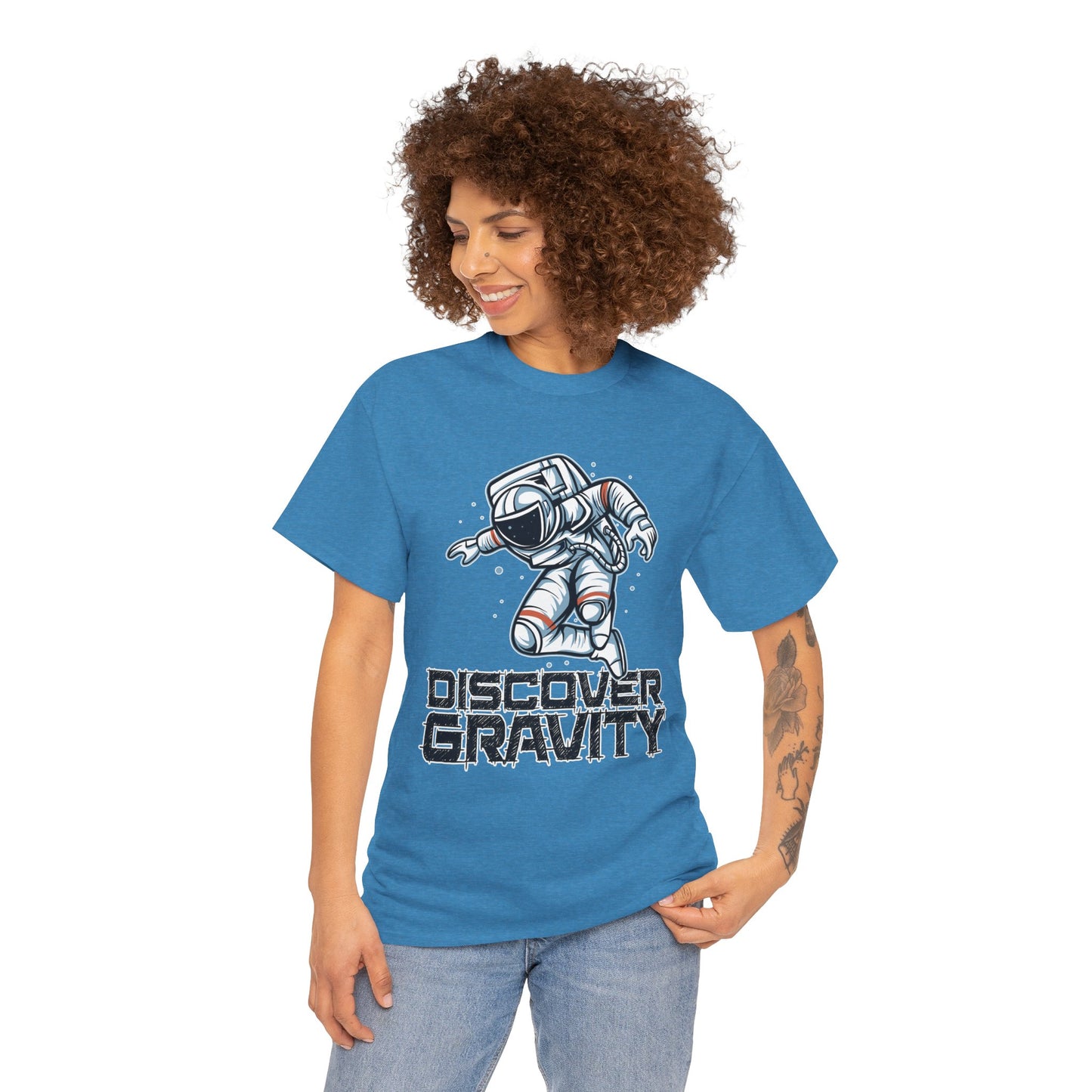 Discover Gravity. Unisex Heavy Cotton Tee - Fun Astronaut, Astronomy Graphic Tee - Unisex graphic design, png Express Delivery available