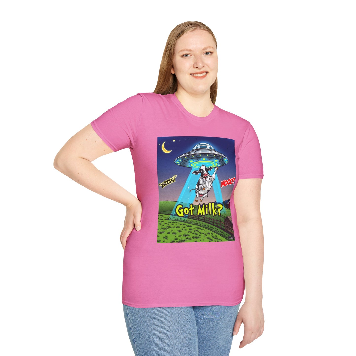 Got Milk? Funny Unisex Softstyle T-Shirt, Humorous Tee, Perfect for Cow Lovers, Milking Day, Farm-themed Gifts, Quirky Apparel, graphic