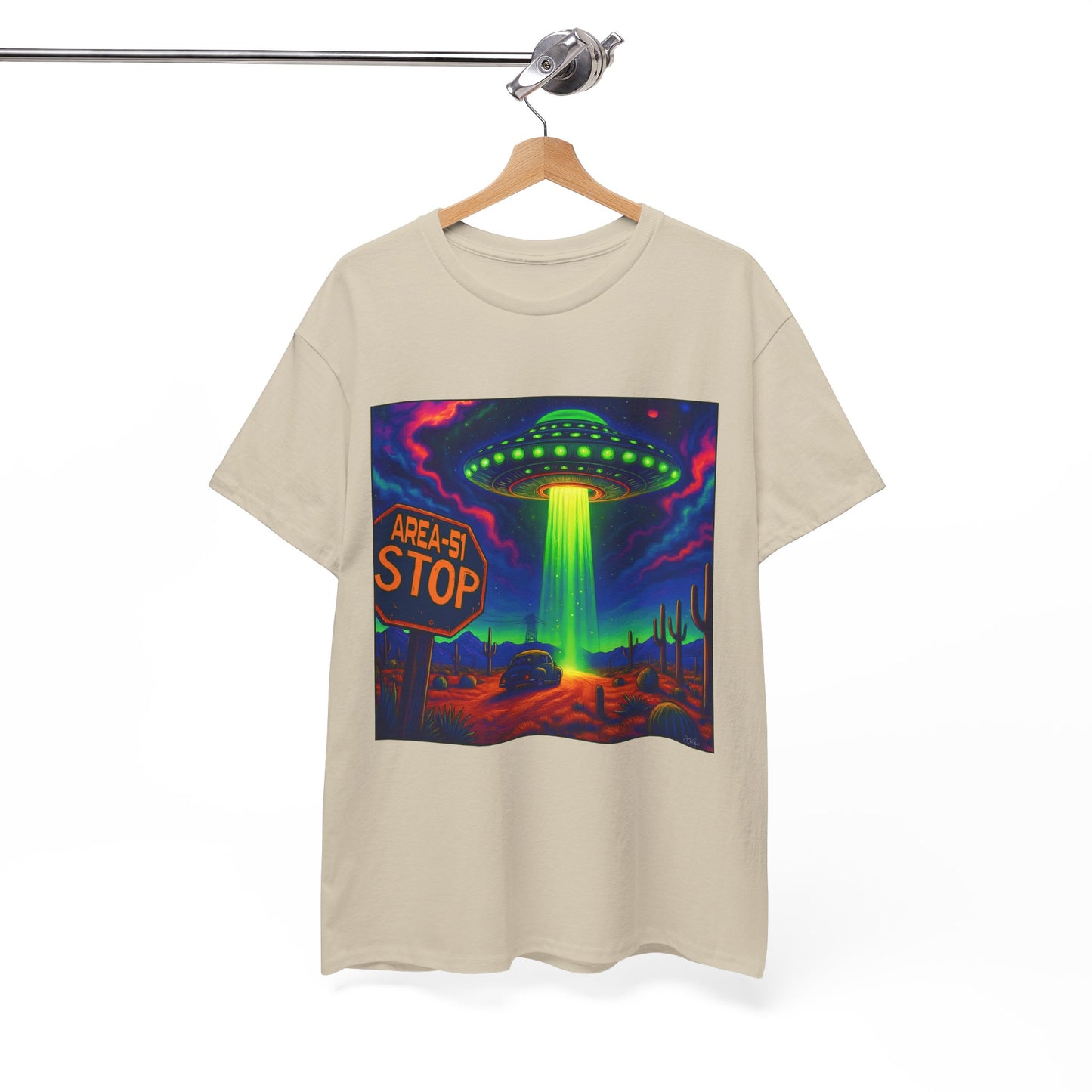 Area 51 Stop UFO Abduction T-Shirt — Neon Alien Invasion Tee