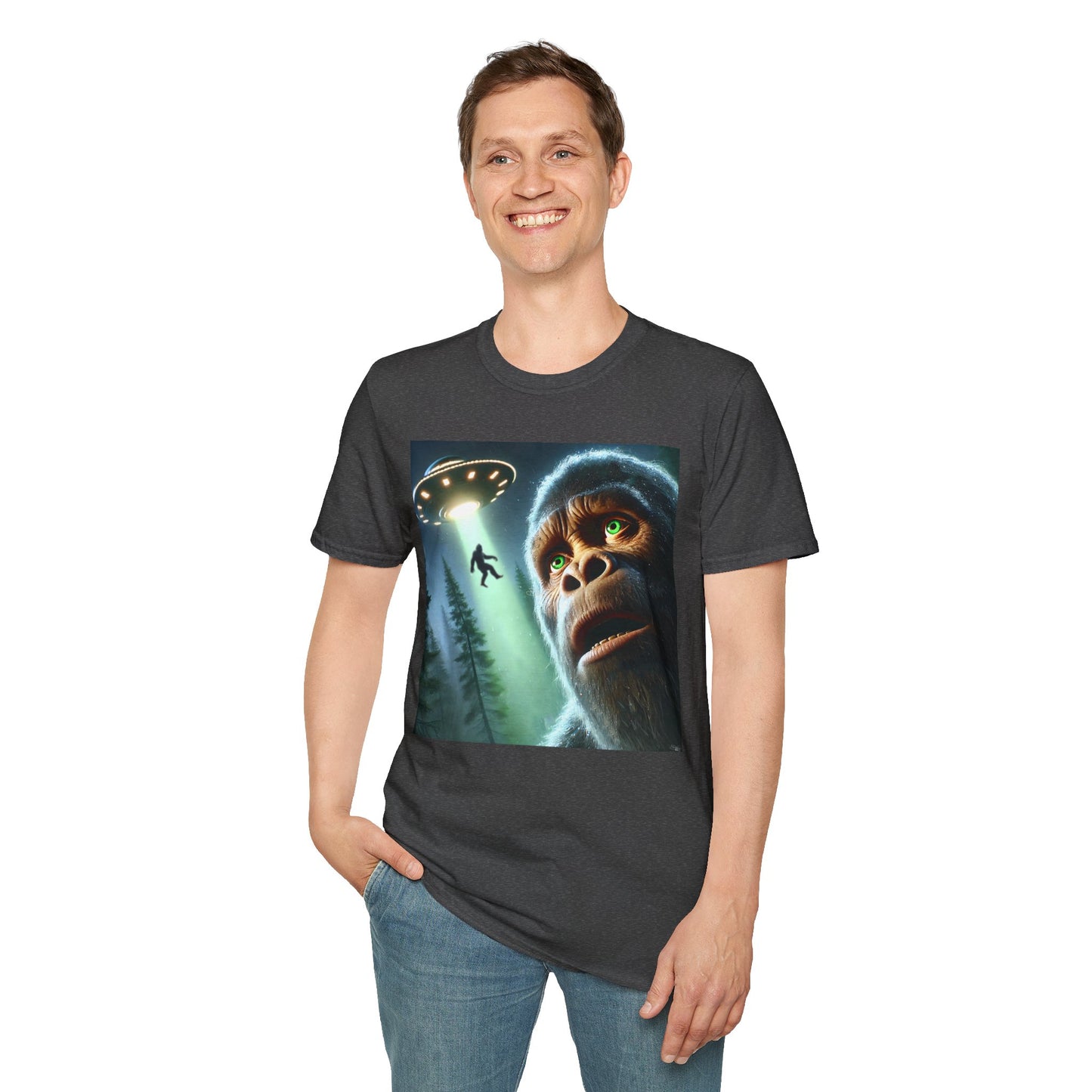 Bigfoot UFO Unisex T-Shirt, Funny Graphic Tee, Gift for Alien Lovers, Unique Summer Shirt, Casual Everyday Wear, t-shirt, tshirts, party