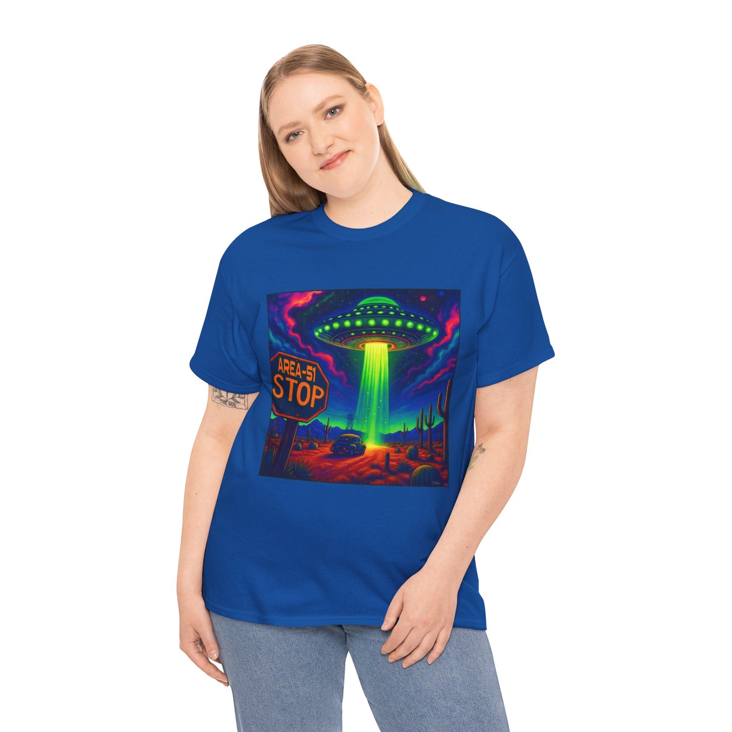 Area 51 Stop UFO Abduction T-Shirt — Neon Alien Invasion Tee