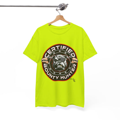 Certified Bounty Hunter, Unisex Heavy Cotton Tee, comedy, bulldog, print design, png, GraphicTees