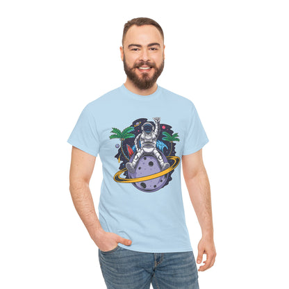 Cosmic Adventure, Unisex Heavy Cotton Tee - Astronaut & Planet Design, graphic design, png, art